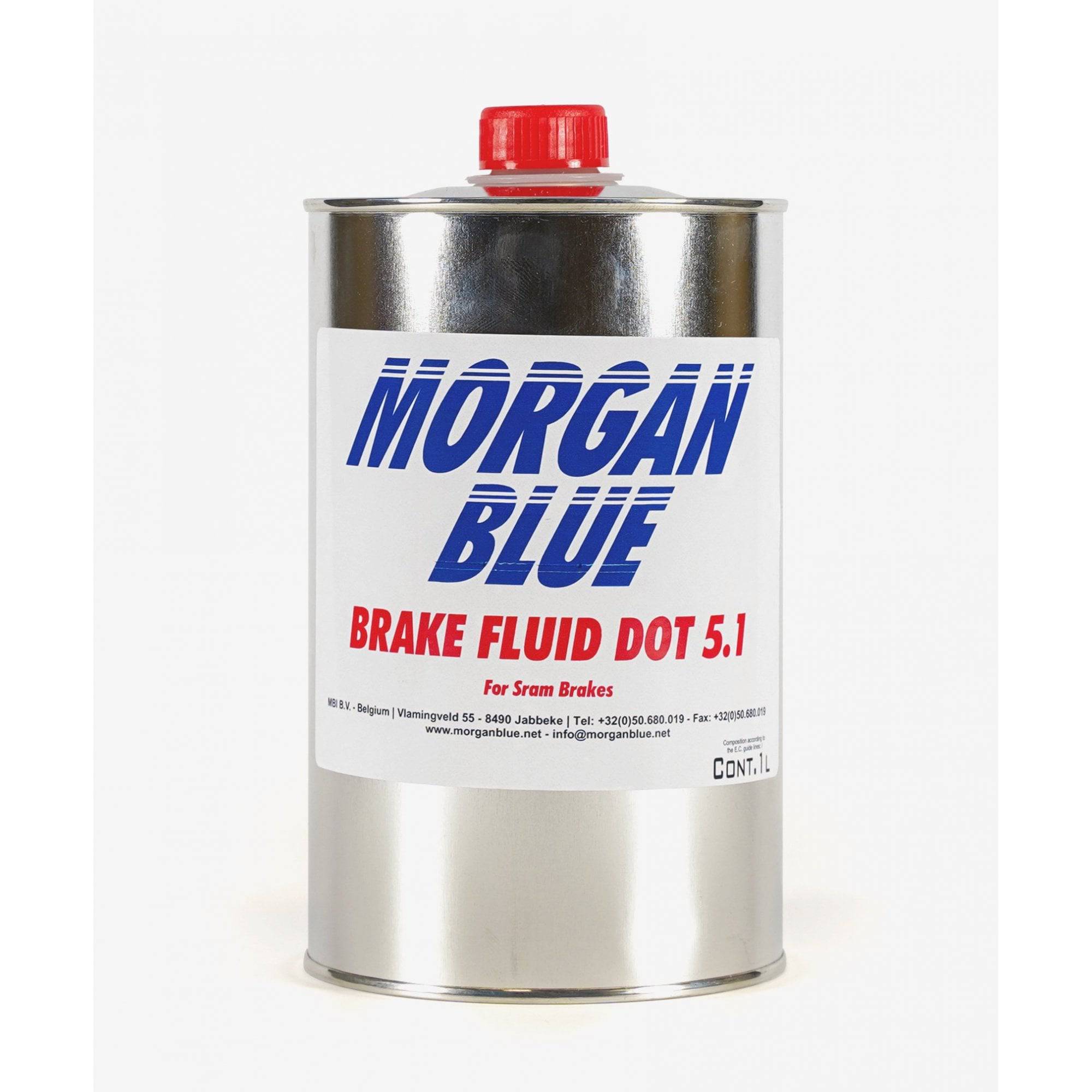 Morgan Blue DOT 5.1 brake fluid in a 1000cc bottle, designed for hydraulic brake performance in workshop use.