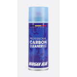 Morgan Blue Carbon Cleaner aerosol spray for matte bike frames and components, 400cc, in a workshop setting.
