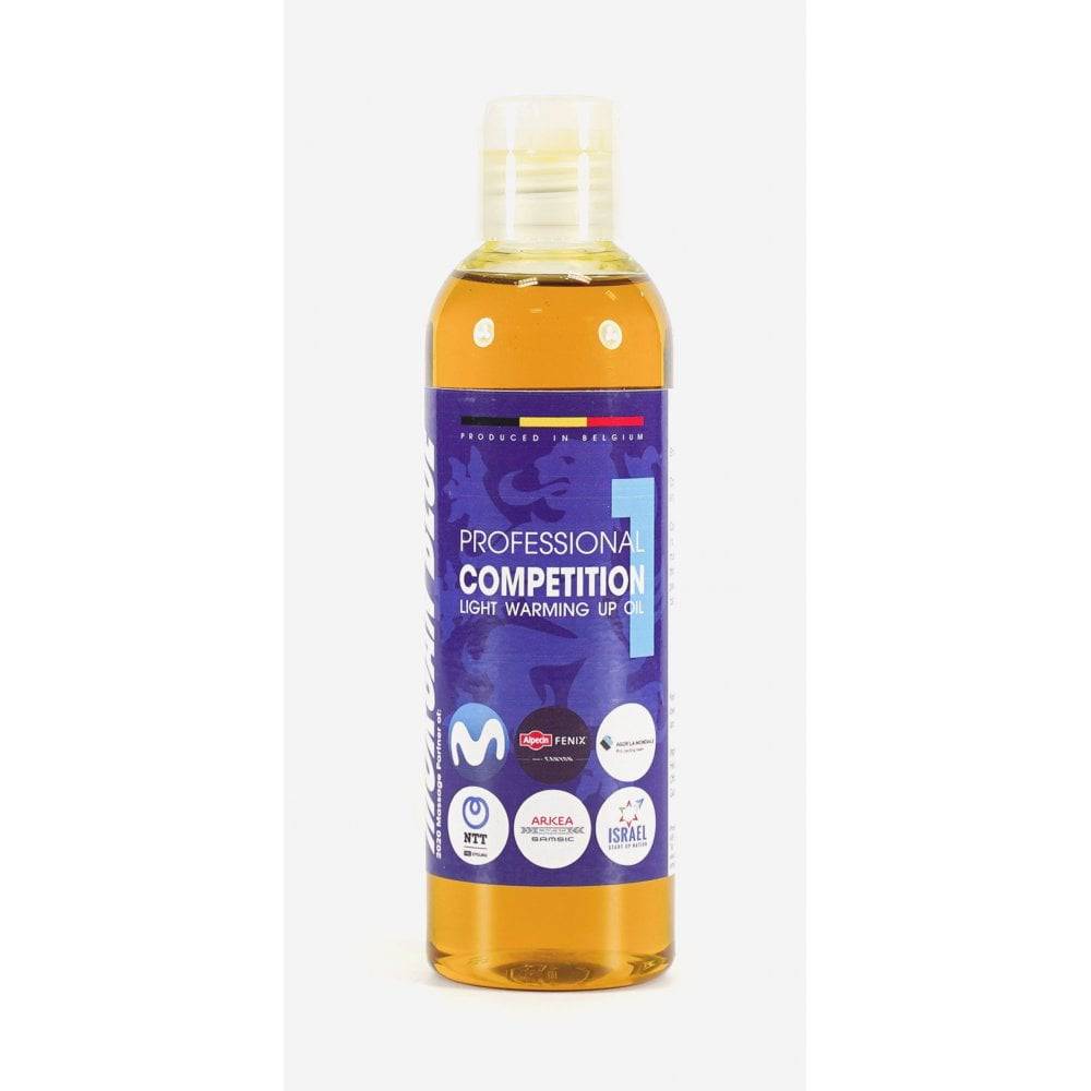 Morgan Blue Competition 1 Pre-Sports Warming Oil 200cc bottle, natural muscle heat booster for athletes and sports enthusiasts.