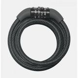 Master Lock 8mm x 1.2m cable combination lock with four dials and self-coiling design, used for securing bikes and lockers.