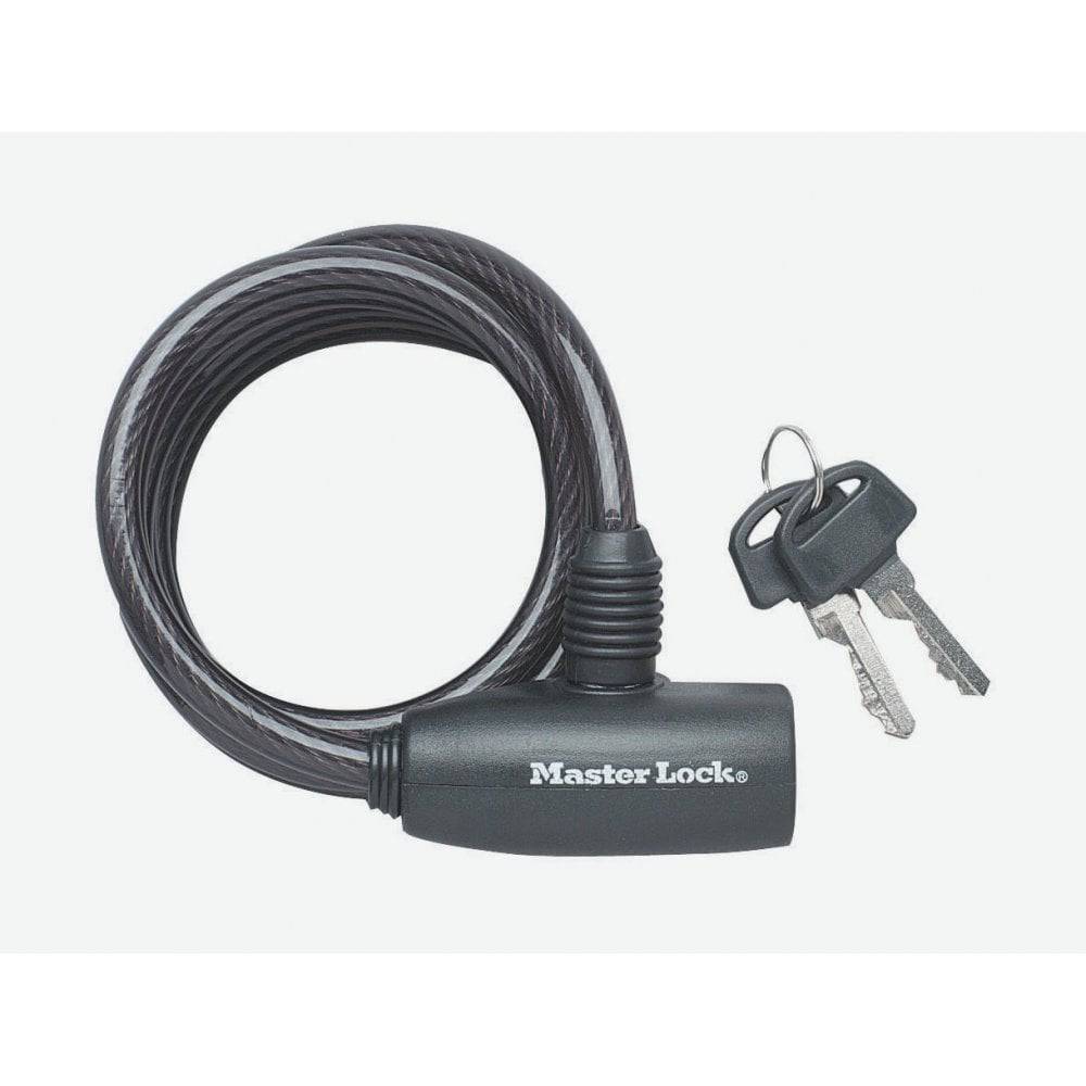 Master Lock 8mm x 1.8m keyed cable lock with vinyl coating and pin tumbler security for bike or outdoor security.