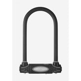 Master Lock U-lock with hardened steel shackle, 11x21cm, double locking mechanism, used for bike or equipment security.