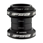 FSA Orbit MX 1.1/8 black headset with 36° angular contact bearings for bicycle steering components.
