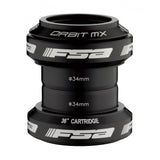 FSA Orbit MX 1.1/8 black headset with 36° angular contact bearings for bicycle steering components.
