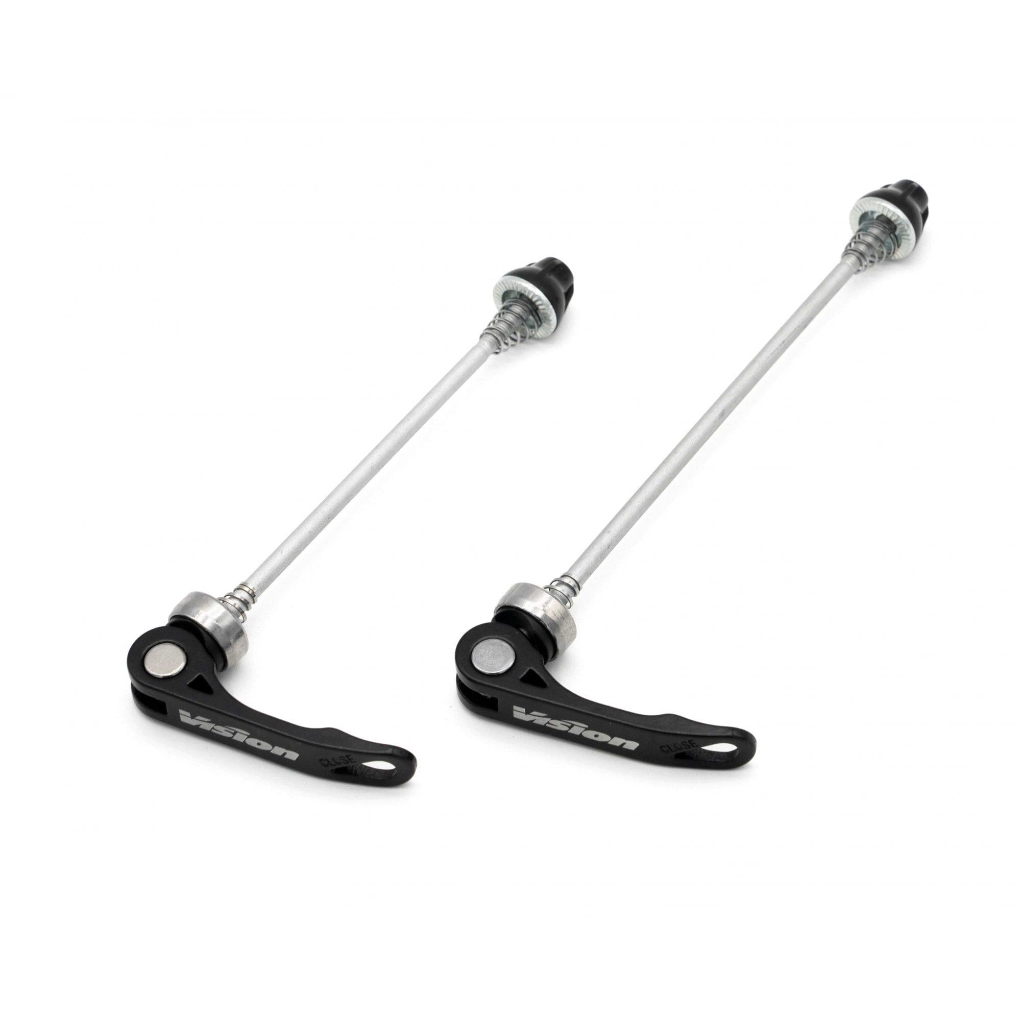 Vision Alloy QR-25 skewer set for road bike wheels, black finish, compatible with 112/146mm axles, high-quality bike components