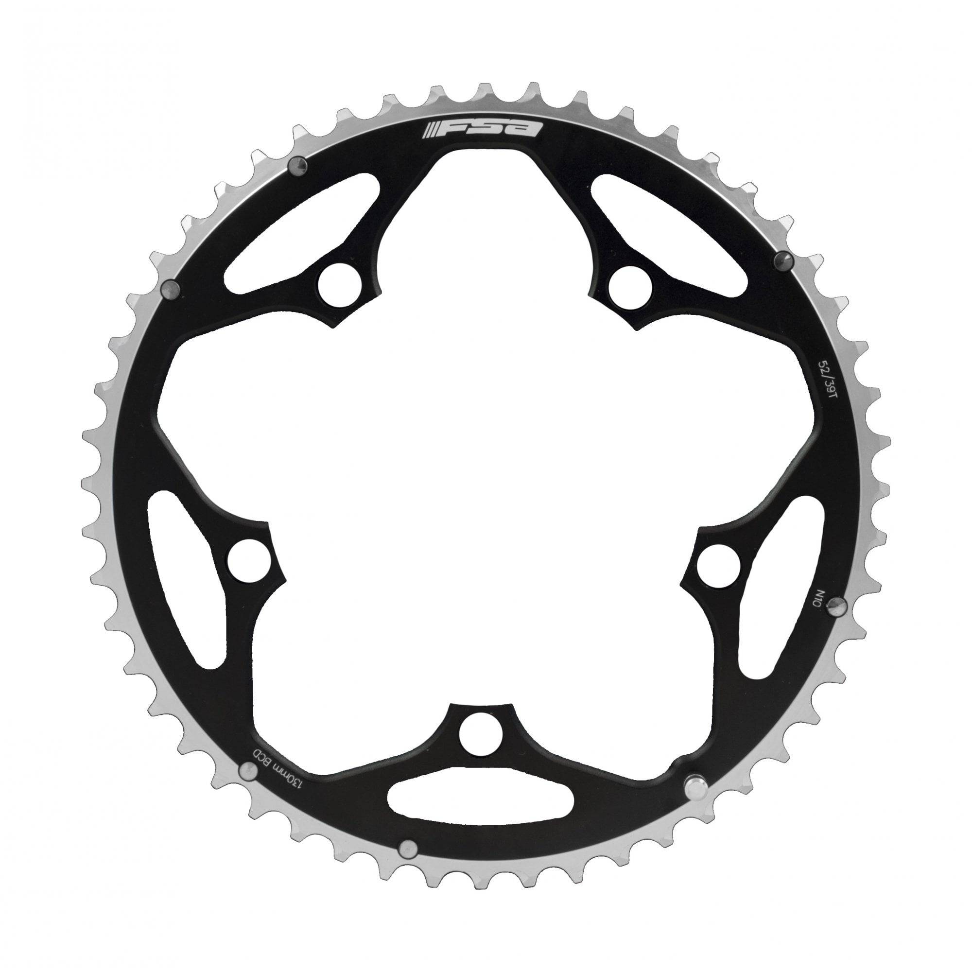 FSA Pro Road 130BCD 2x11 Speed Chainring for Shimano and Campagnolo road bike drivetrains, showcasing durable aluminum construction.