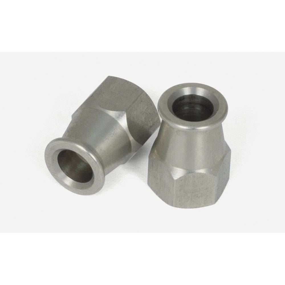 A2Z locking banjo nuts for 5.4mm brake hoses, secure leak-free connection, shown in a set of two. Automotive components.