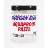 Morgan Blue Aqua Proof Paste waterproof lubrication sealant in a workshop container, used for waterproofing and sealing applications.
