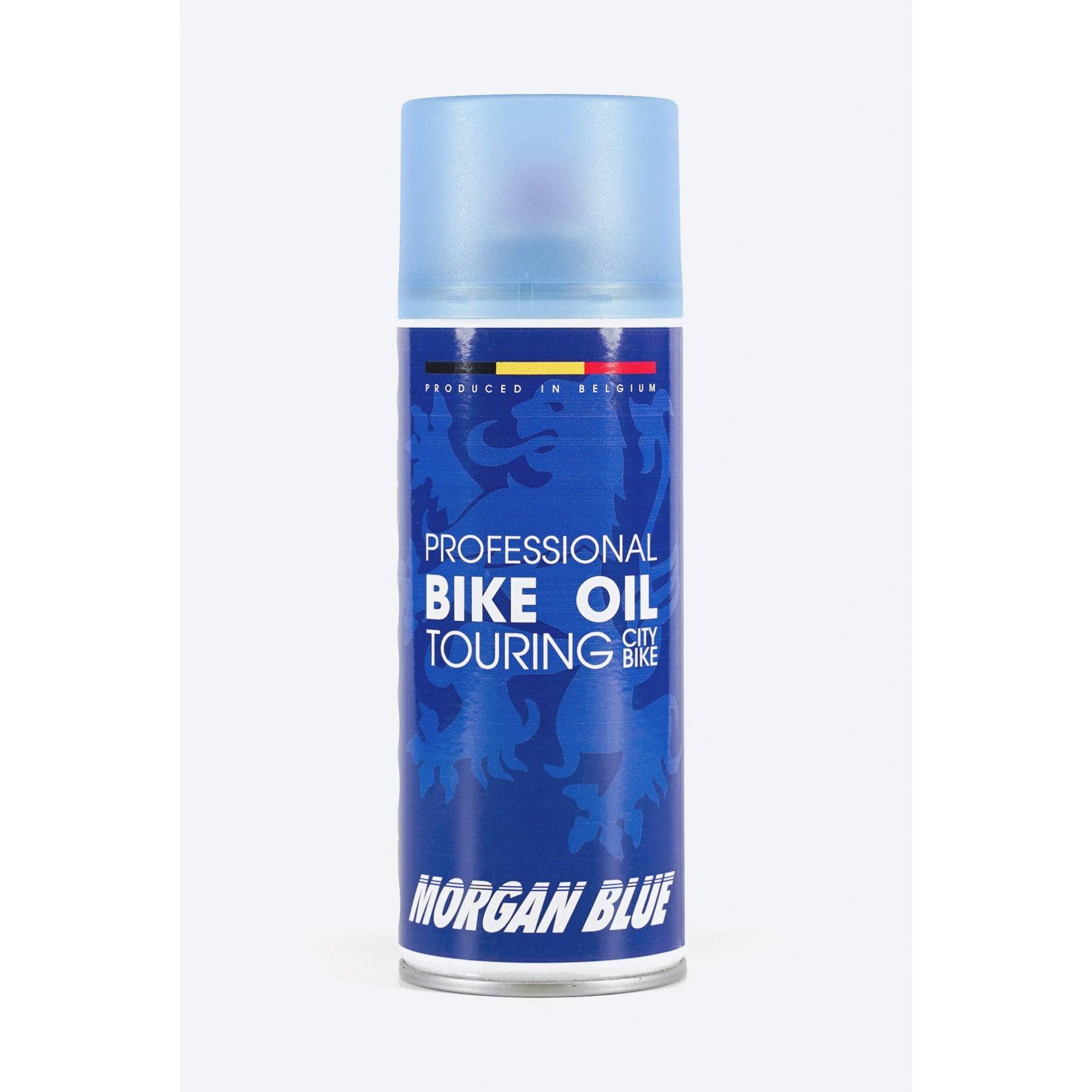 Morgan Blue bike oil lubricant applied to touring and city bike chains and drivetrains in a workshop setting.