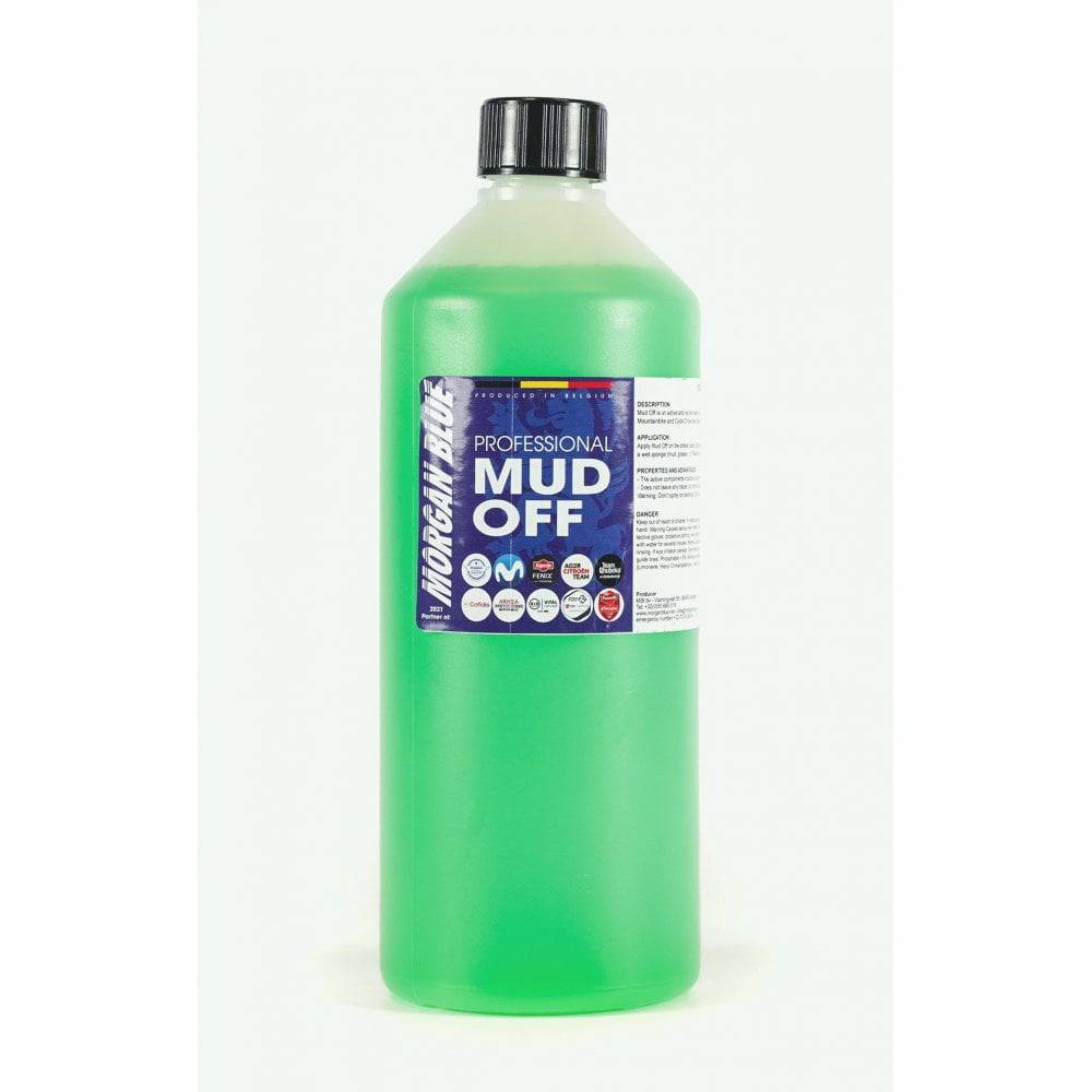 Morgan Blue Mud-Off bike cleaner and lubrication workshop product, showing a bottle of powerful bike cleaning solution.