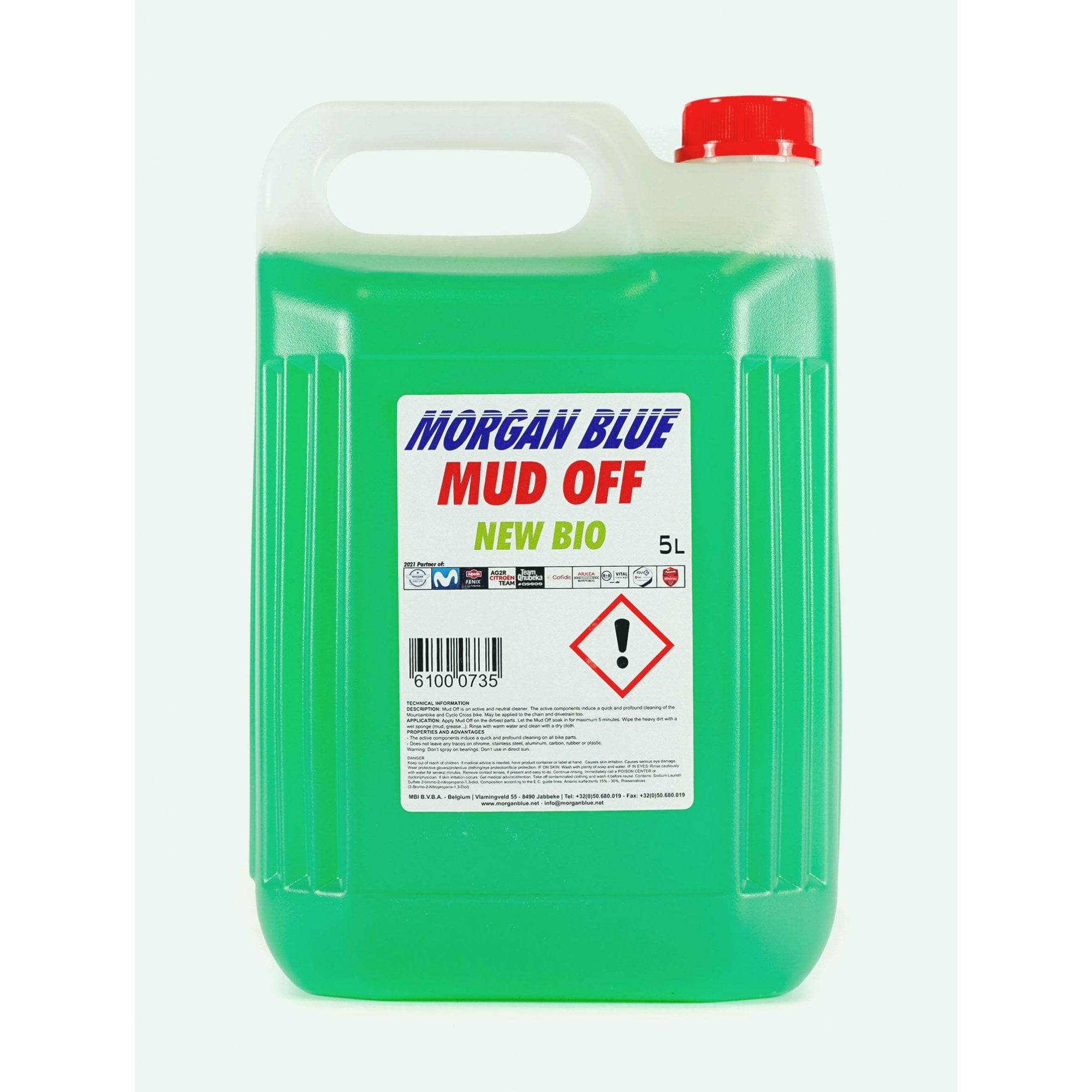 Morgan Blue Mud-Off bike cleaner and lubrication workshop product, showing a bottle of powerful bike cleaning solution.