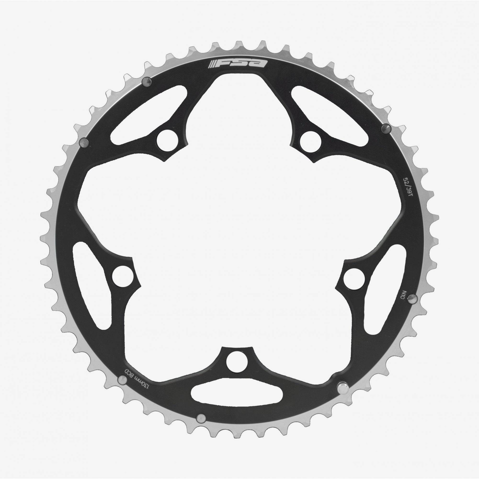 FSA Pro Road 130BCD 2x11 speed chainring for Shimano and Campagnolo road bike drivetrains, close-up of the black chainring.