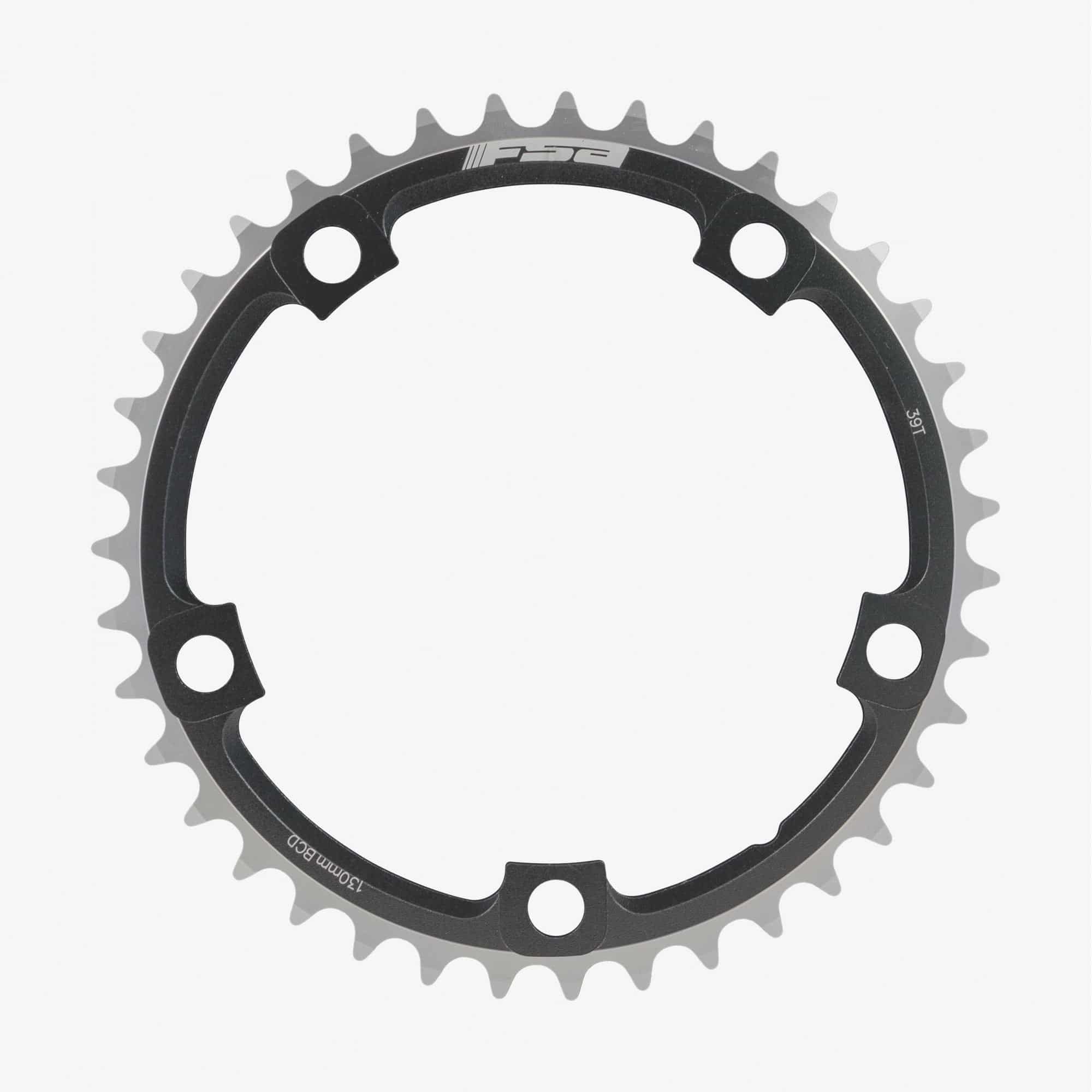 FSA Pro Road 130BCD 2x11 speed chainring for Shimano and Campagnolo road bike drivetrains, close-up of metal chainring with teeth