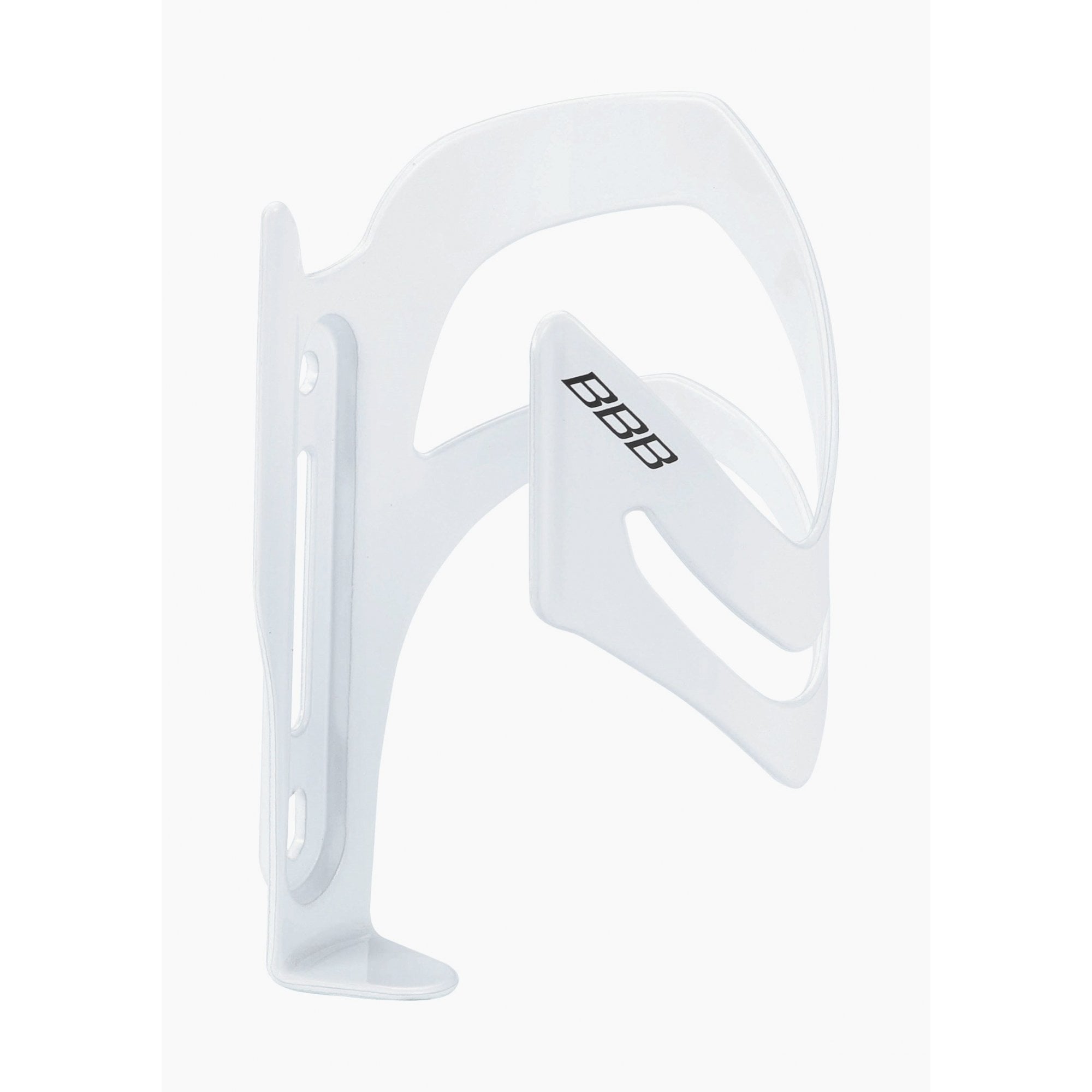 Gloss white BBB BBC-35L SideCage left bottle cage for small and full-suspension bikes, durable bike accessory for convenient hydration.