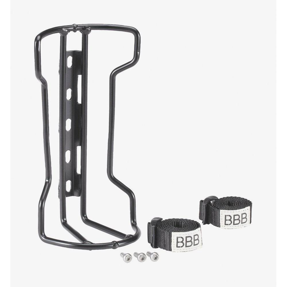 BBB BBC-81 StackRack luggage rack with cargo straps for bike packing, shown mounted on a bicycle for secure cargo transportation.