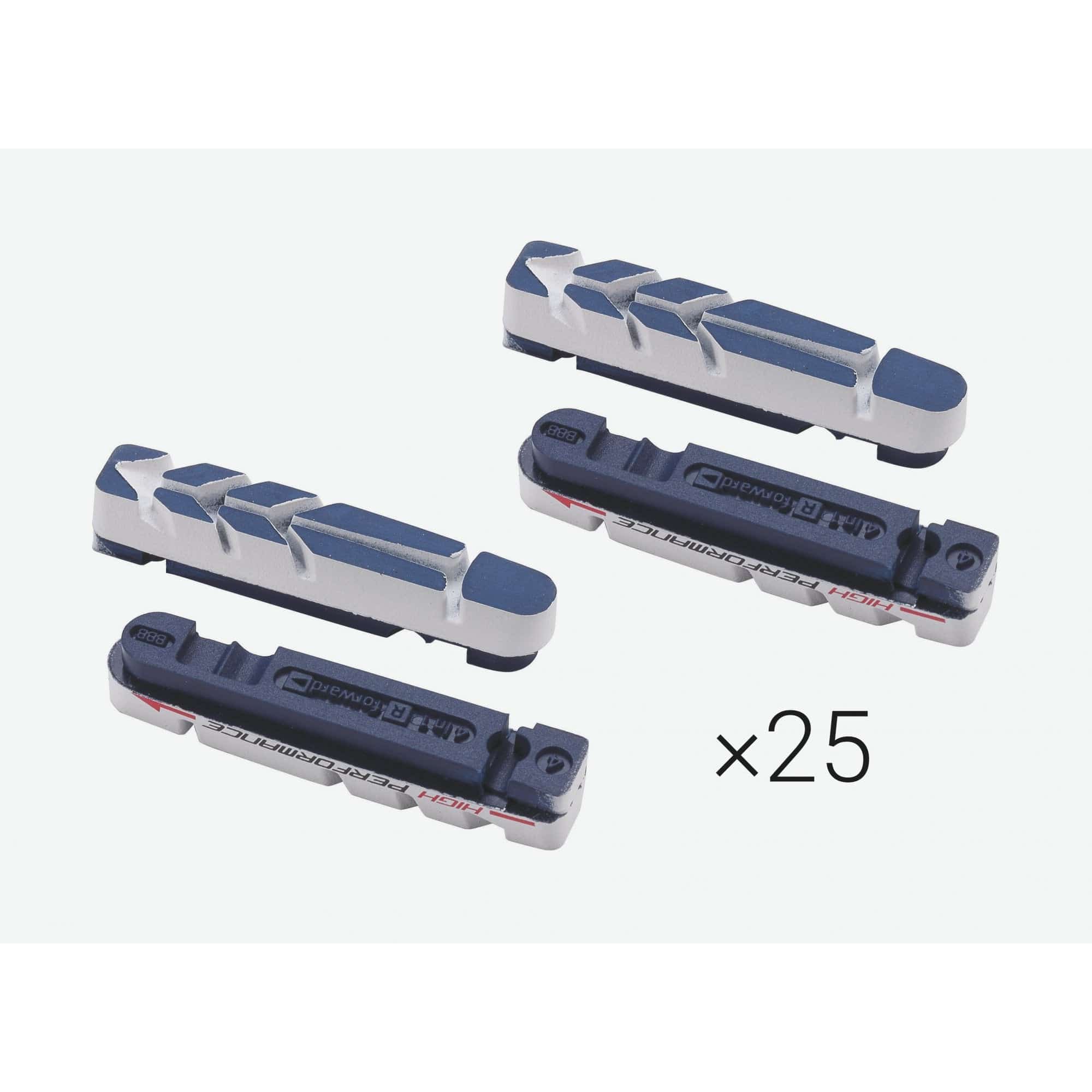 BBB BBS-28HPOE UltraStop 4-in-1 high performance brake shoes, bulk pack of 25 sets, for bicycle brake component replacement.