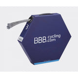 BBB BCB-31L Shimano gear cable, 1.1mm x 2350mm, in bulk pack of 100, shown with packaging and cables for bicycle components.