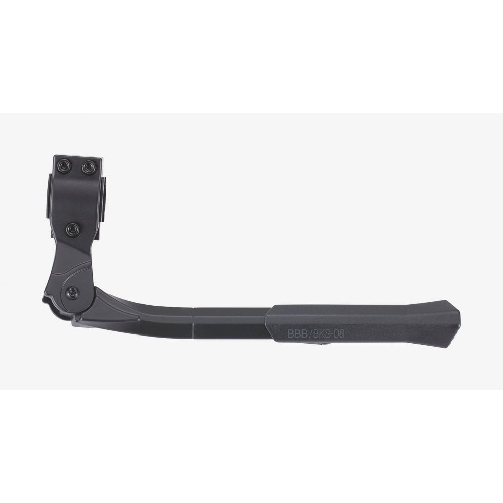 BBB BKS-08 UniKick clamp mount kickstand attached to a 26-29 inch city bike, providing stable support for the bike during parking.