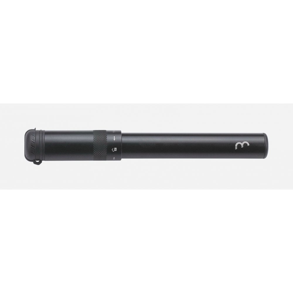 BBB BMP-49 EasyRoad Mini Pump for road bikes, compatible with Presta, Schrader, and Dunlop valves, compact and portable.