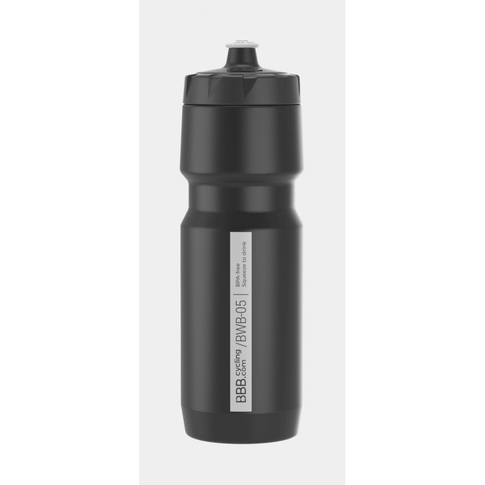 BBB CompTank XL 750ml cycling water bottle with softLock valve, featuring a sleek design and secure cap for hydration during rides.