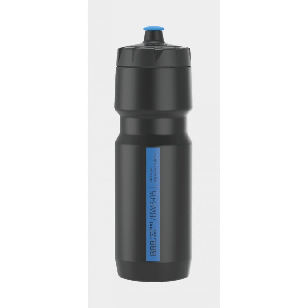 BBB CompTank XL 750ml cycling water bottle with softLock valve, shown with ergonomic design and transparent body.