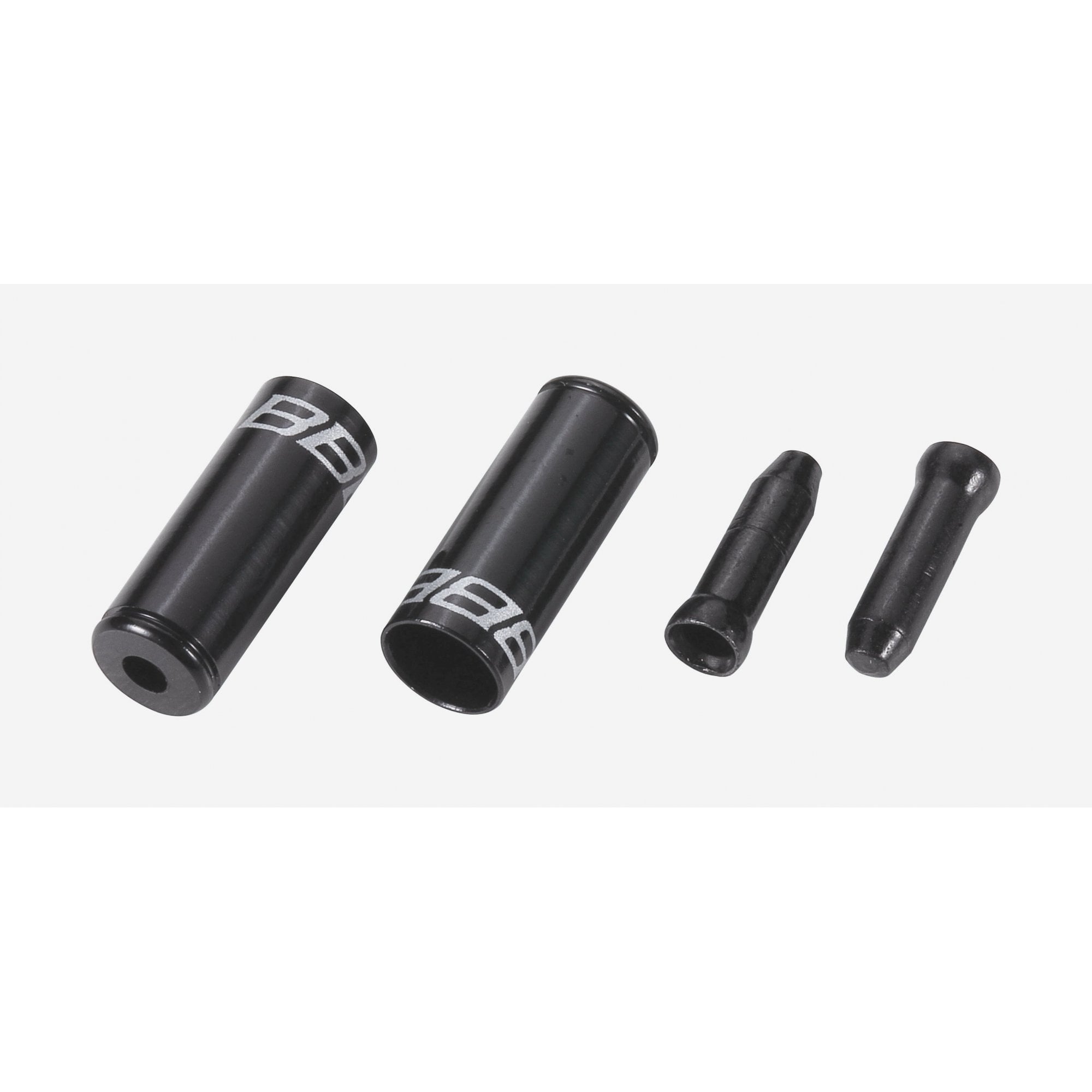 BBB Cablecap Kit BCB-99 with anodized aluminum ferrules for bike cables, showing assembled components and cable fittings.