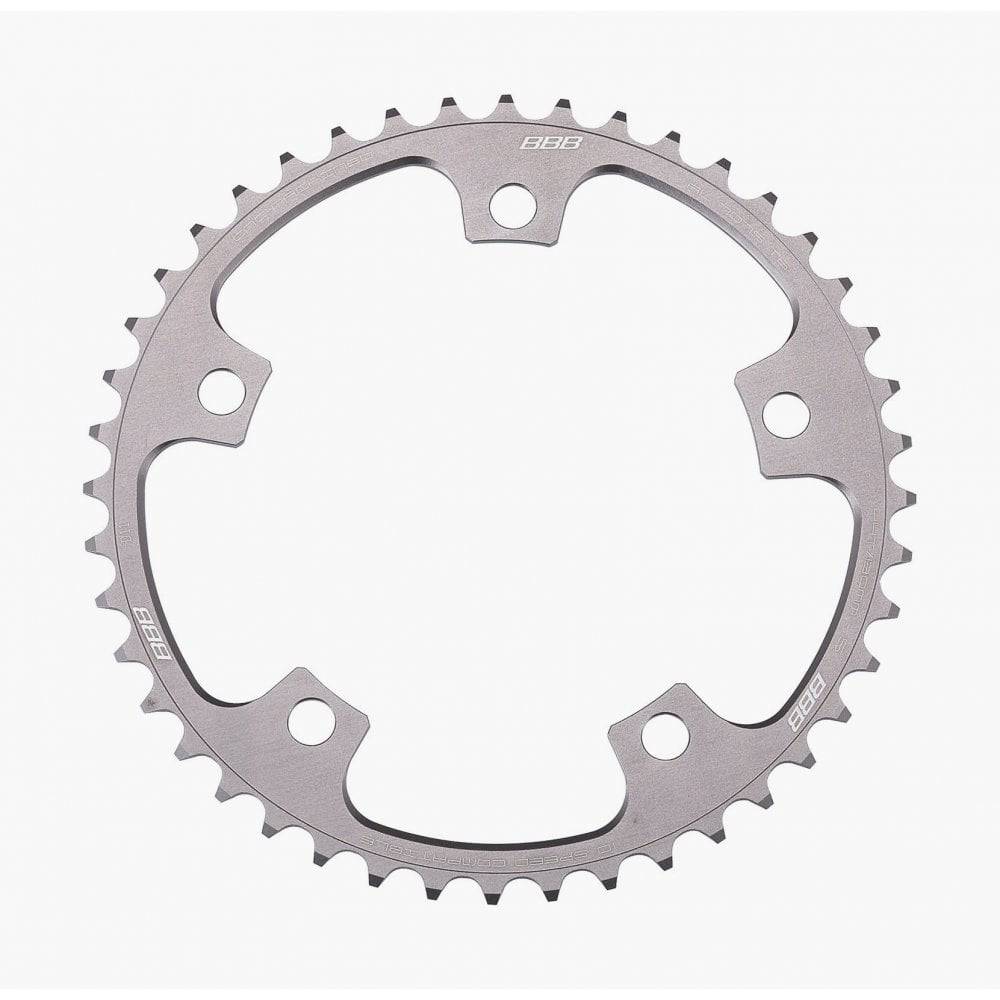 BBB BCR-12S RoadGear 44T chainring for Shimano 10-speed 130BCD crankset, showing the black metal gear with teeth.