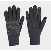 BBB RaceShield WB2.0 winter gloves with touchscreen fingertips and reflective prints, designed for cold weather cycling.