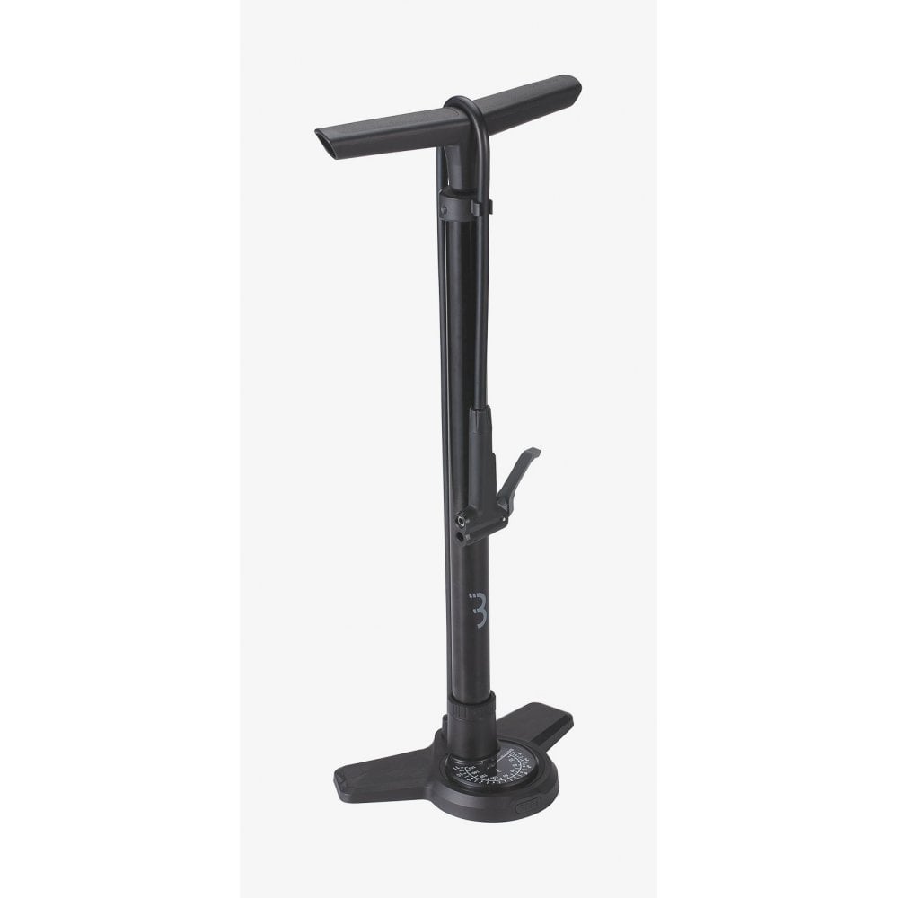 BBB AirBoost Floor Pump with Gauge BFP-28 featuring dual-head valve for easy bike tire inflation and accurate pressure measurement.