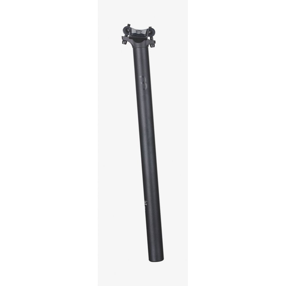 BBB Skyscraper BSP-20 adjustable dual bolt seatpost for MTB, road, and E-bikes, shown installed on a bike frame.