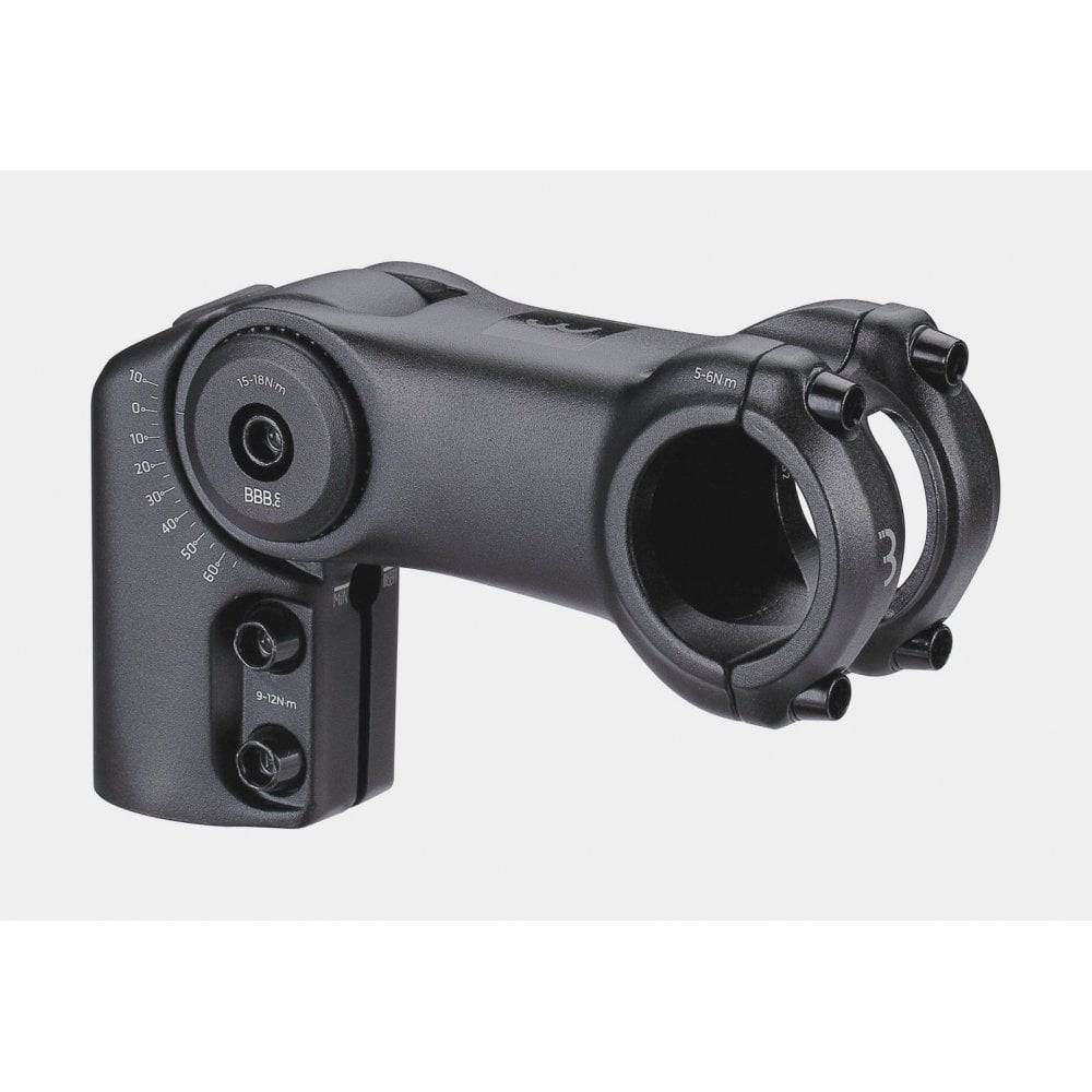 BBB Highfix OS Adjustable Bike Stem V2 with 31.8mm clamp and angle adjustment, shown on a bicycle handlebar.