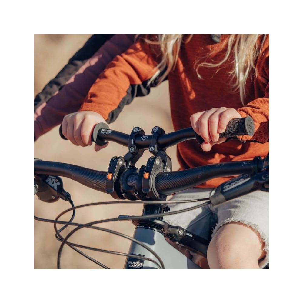 Kids Ride Shotgun Pro child bike seat handlebars in black, 355mm length with quick release for kids' bike riding accessories.