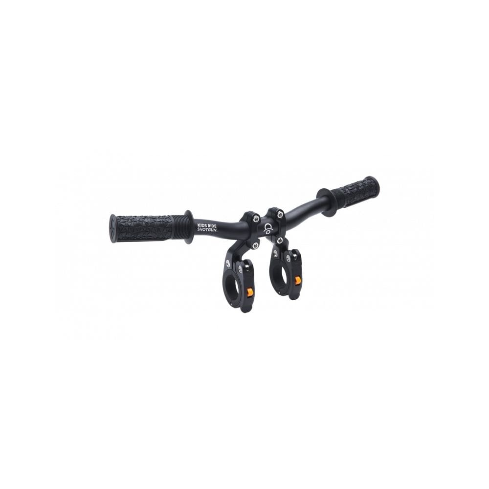 Kids Ride Shotgun Pro child bike seat handlebars in black, 355mm with quick-release mechanism, designed for kids' bike accessories.