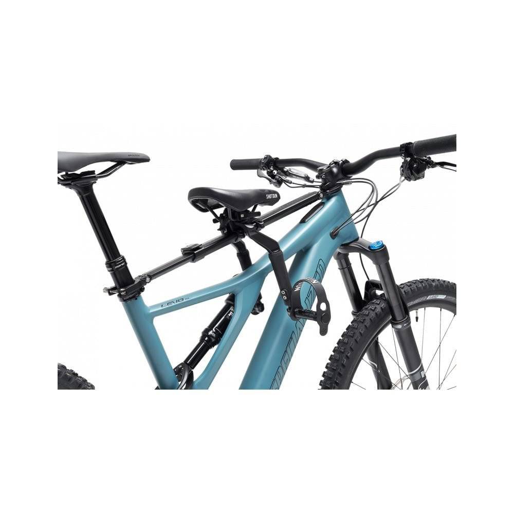 Kids Ride Shotgun Pro front mount child bike seat in black, showing the seat design and safety features for kids riding on bikes.