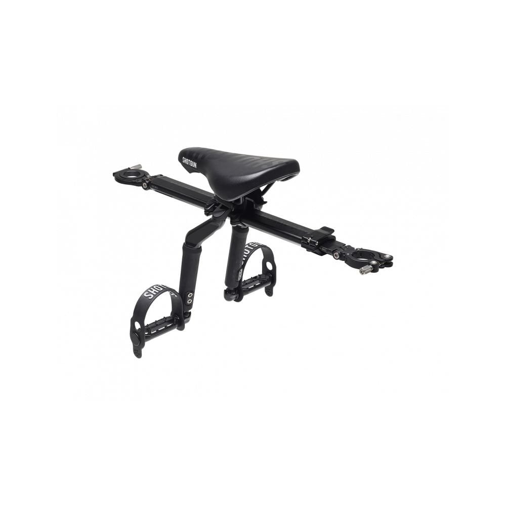 Black Kids Ride Shotgun Pro front mount child bike seat, lightweight and secure for young riders, shown from side view.