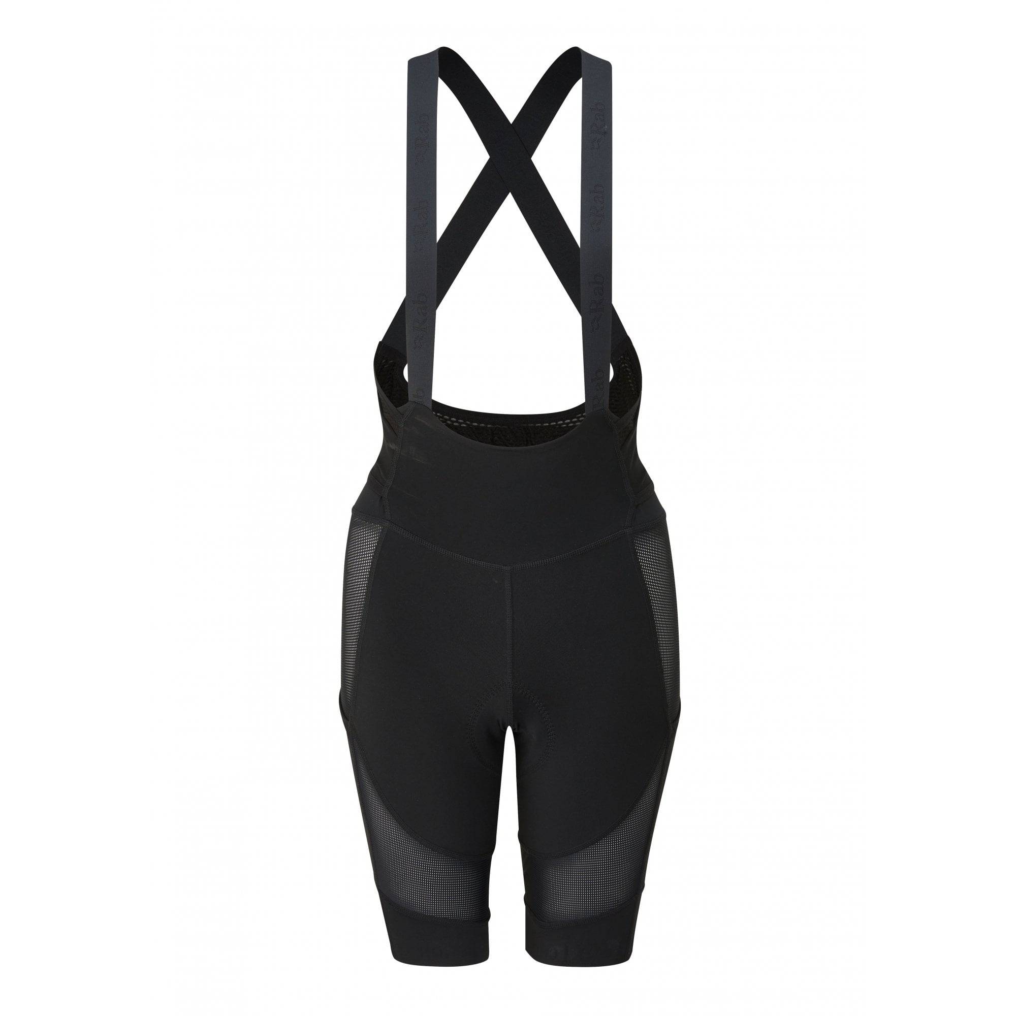 Rab Cinder Liner women's bib shorts with mesh pockets, elastic interface® chamois, and breathable fabric for cycling comfort.