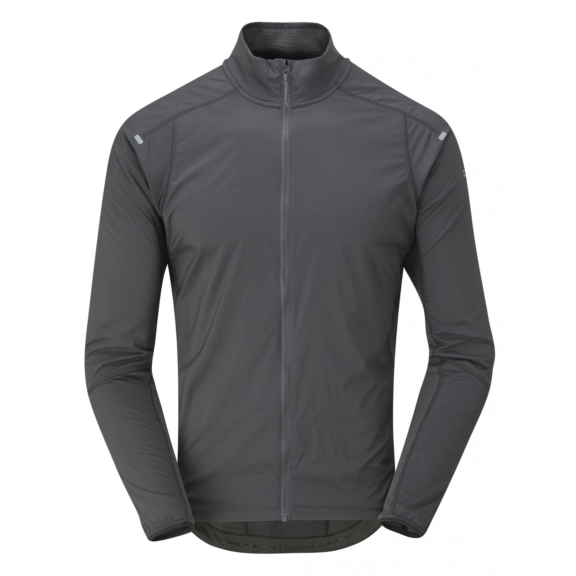 Rab Cinder Ridgeline outdoor cycling jacket, breathable and wind-resistant, shown in a close-up of the lightweight, outdoor clothing.