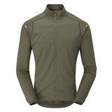 Rab Cinder Ridgeline outdoor cycling jacket, breathable and wind-resistant, shown in a close-up of the jacket's fabric and design details.