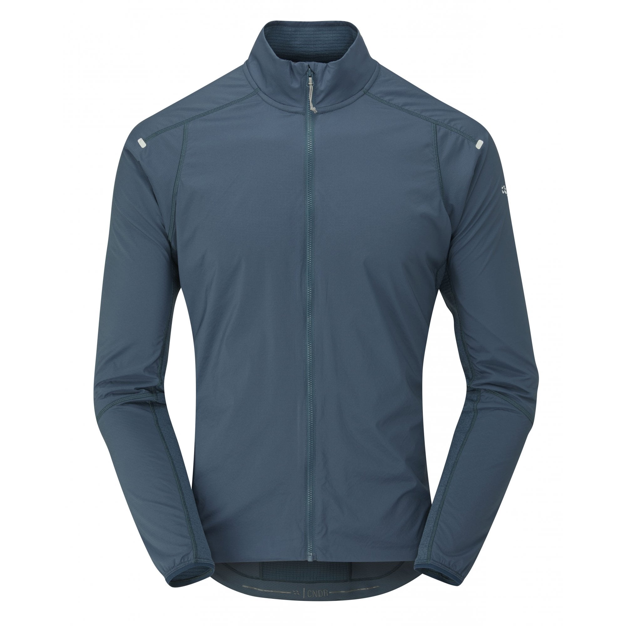 Rab Cinder Ridgeline outdoor cycling jacket, breathable and wind-resistant, shown in a close-up of the lightweight, technical outdoor clothing.