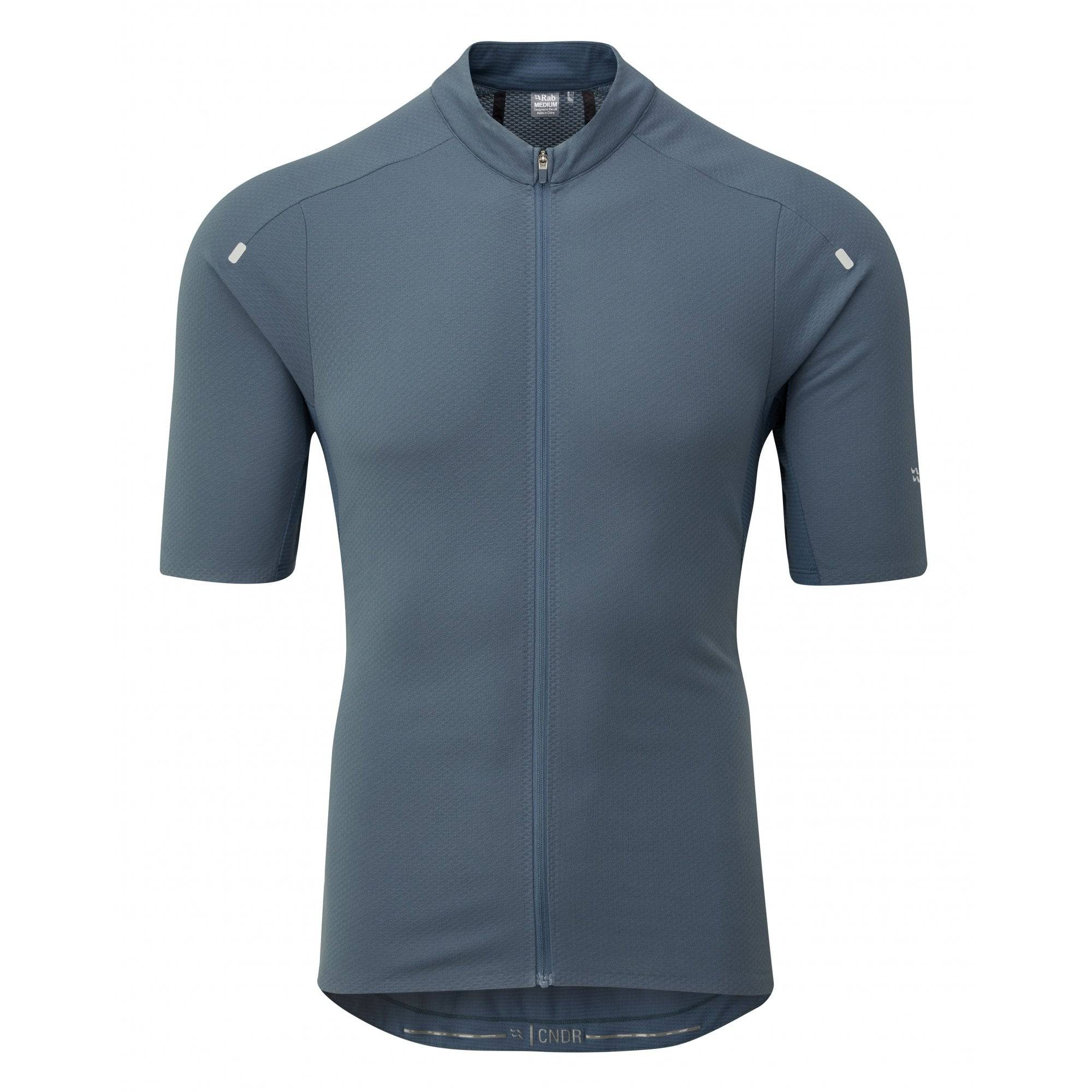Rab Cinder tailored cycling jersey with ventilation panels and storage pockets, designed for comfortable bike riding.