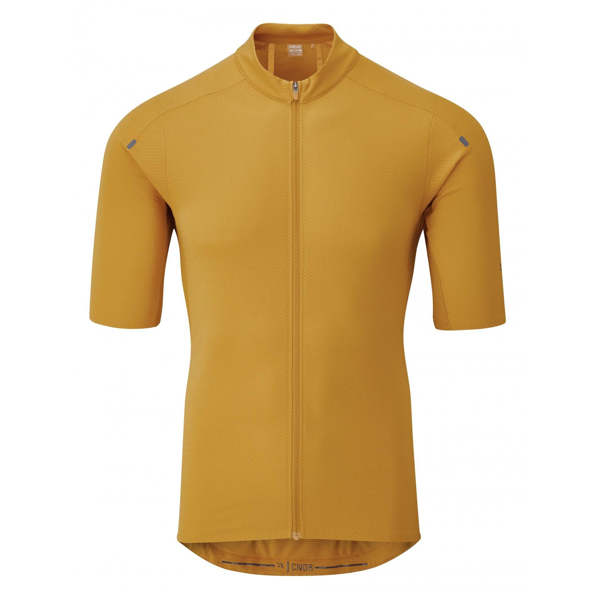 Rab Cinder tailored cycling jersey with ventilation panels and storage pockets, designed for comfortable riding.
