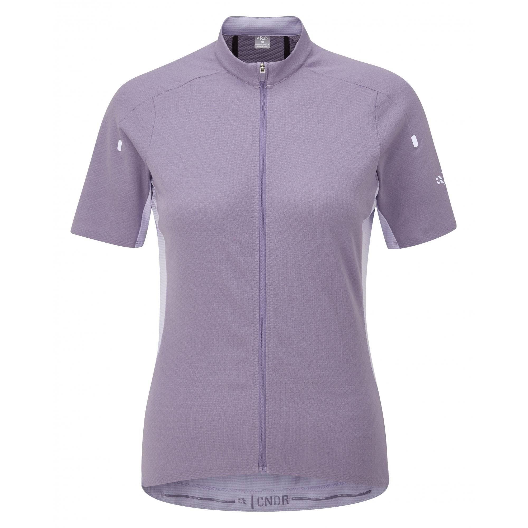 Rab Cinder women's cycling jersey with ventilation, secure zipped pockets, and tailored fit, designed for comfortable riding.