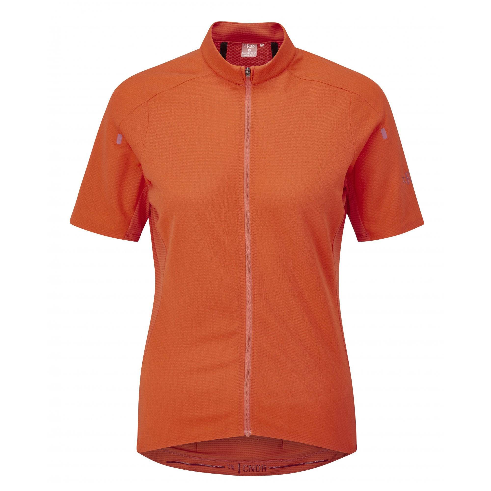 Rab Cinder women's cycling jersey with ventilation, secure zip pockets, and tailored fit, designed for comfortable biking.