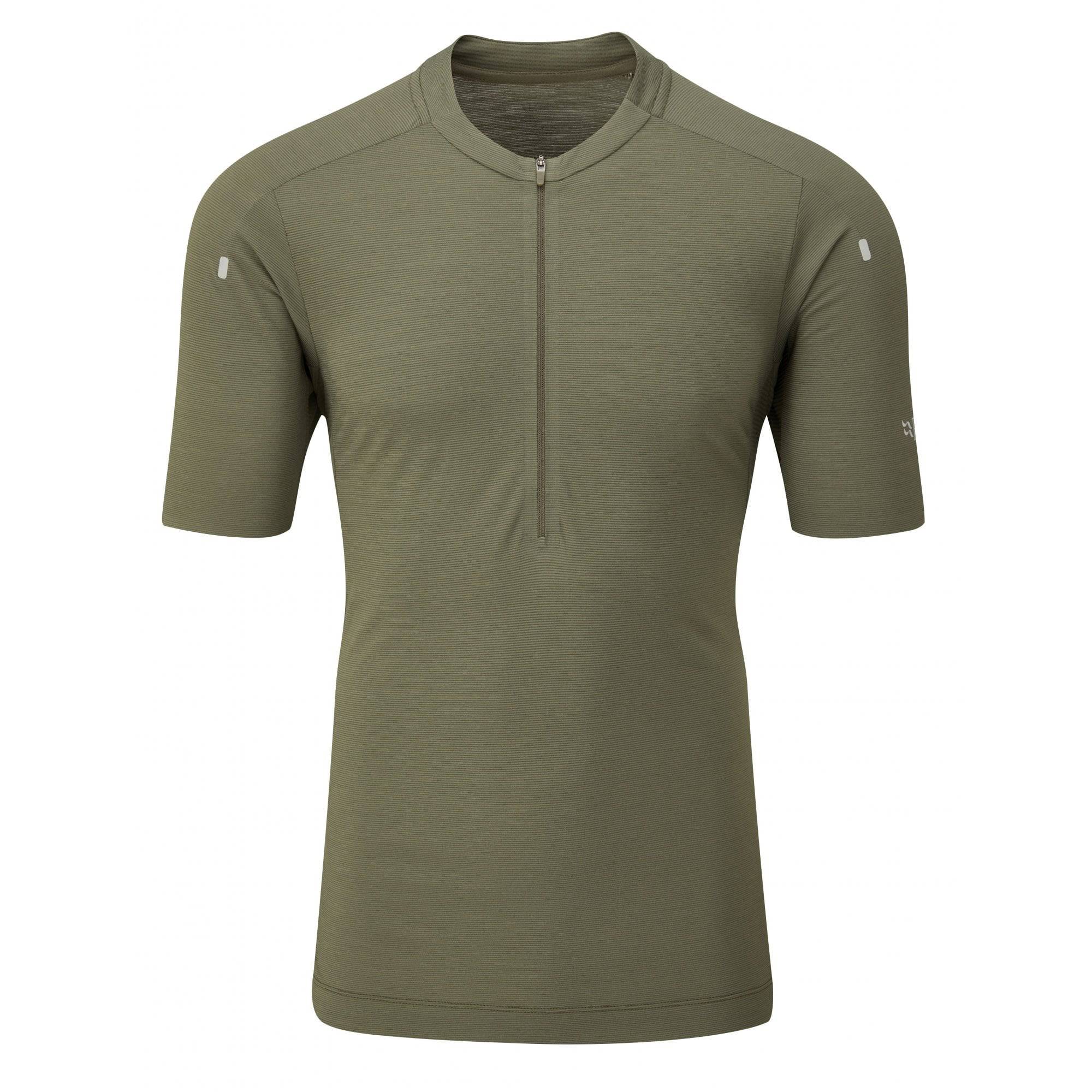 Rab Cindercrino unisex cycling jersey with ventilation panels and a zipped pocket, designed for comfortable riding.