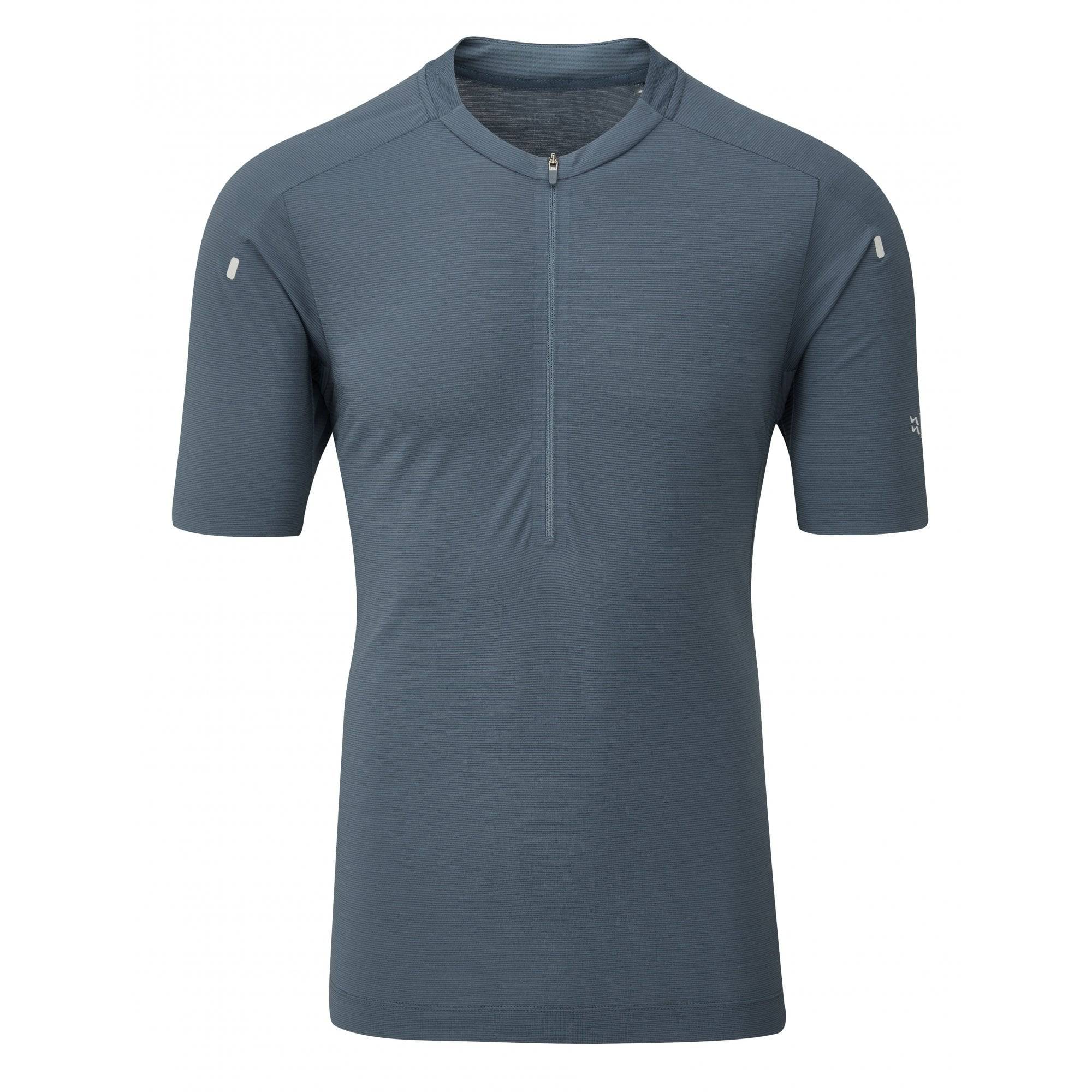 Rab Cindercrino unisex cycling jersey with ventilation panels and a zipped pocket, designed for comfortable riding.