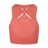 Q36.5 women's seamless bra baselayer in moisture-wicking athletic support top, close-up of soft, fitted fabric for active wear.