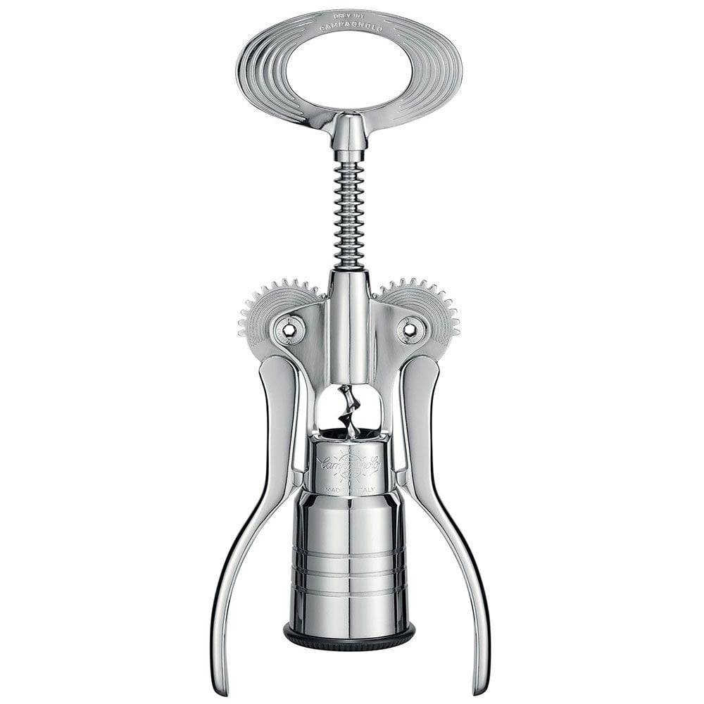 Campagnolo Big Chrome Corkscrew, a telescopic self-aligning wine opener with chrome finish, designed for wine accessories.