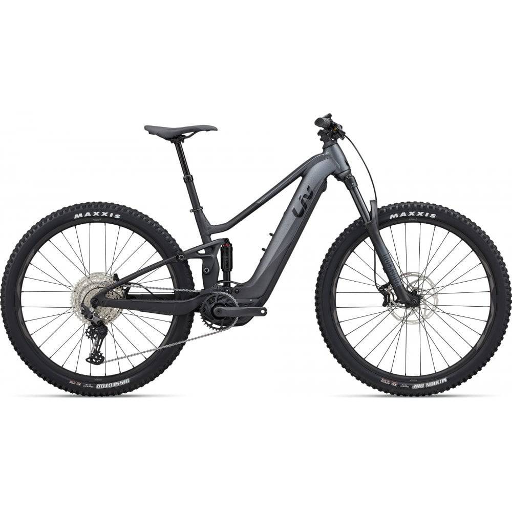 Liv Embolden E+ 1 Pro e-mountain bike with suspension, featuring a sleek frame and 25km/h speed for off-road riding.
