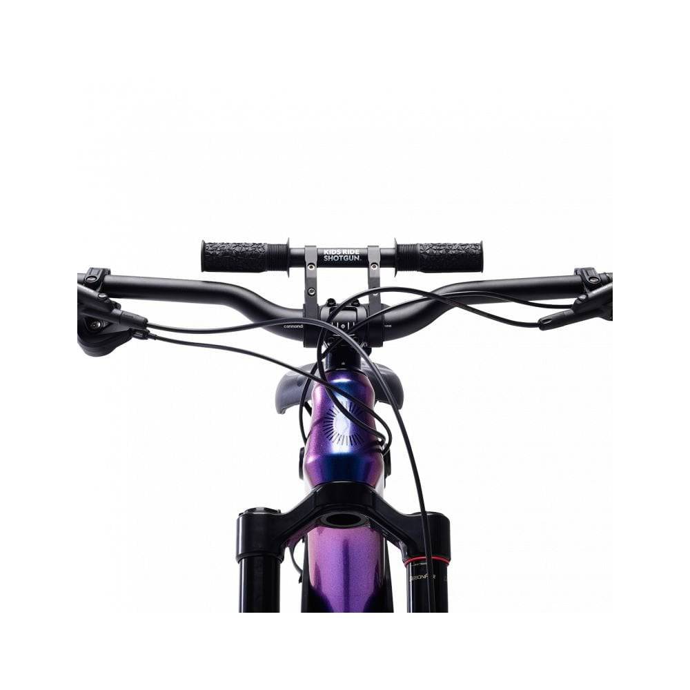 Kids Ride Shotgun 2.0 child bike seat handlebars in black with 250mm length and 19mm grips, designed for kids' bike accessories.