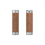 Brooks Plump Leather Bike Grips with customizable length and durable comfort, shown installed on a bicycle handlebar.